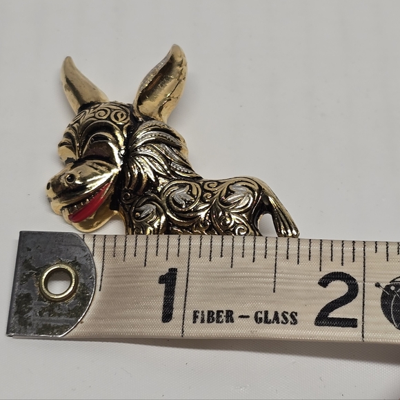 Vintage Damascene Laughing Donkey Brooch Pin Black Gold Silver Toledo Spain - Picture 7 of 8